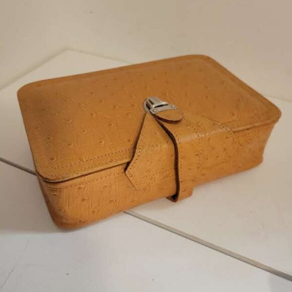 Vintage 1950's Ostrich Skin Toiletry Bag Carry Case or Men's Wash Bag - Picture 1 of 5